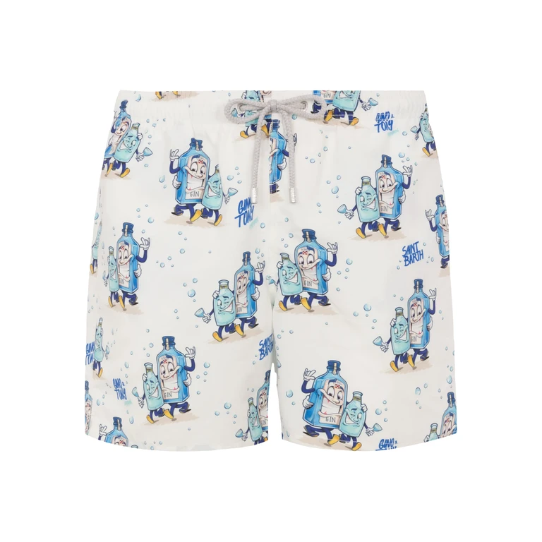 Mc2 Saint Barth Mid-Length Gustavia Swim-Shorts With Cocktail Print cryptopuppets Special Edition White Swimshort - Men