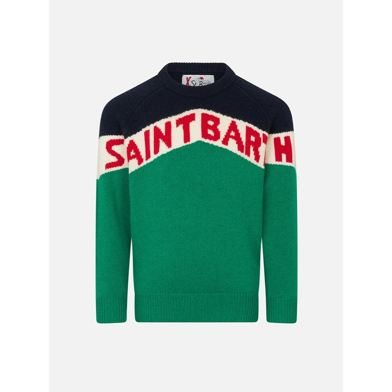 Mc2 Saint Barth Boy Crewneck Sweater With Saint Barth Print Green