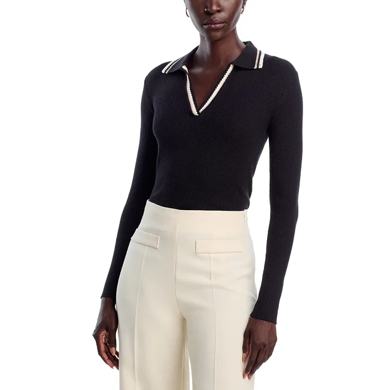 T Tahari Long Sleeve Collar Rib Pullover Sweater