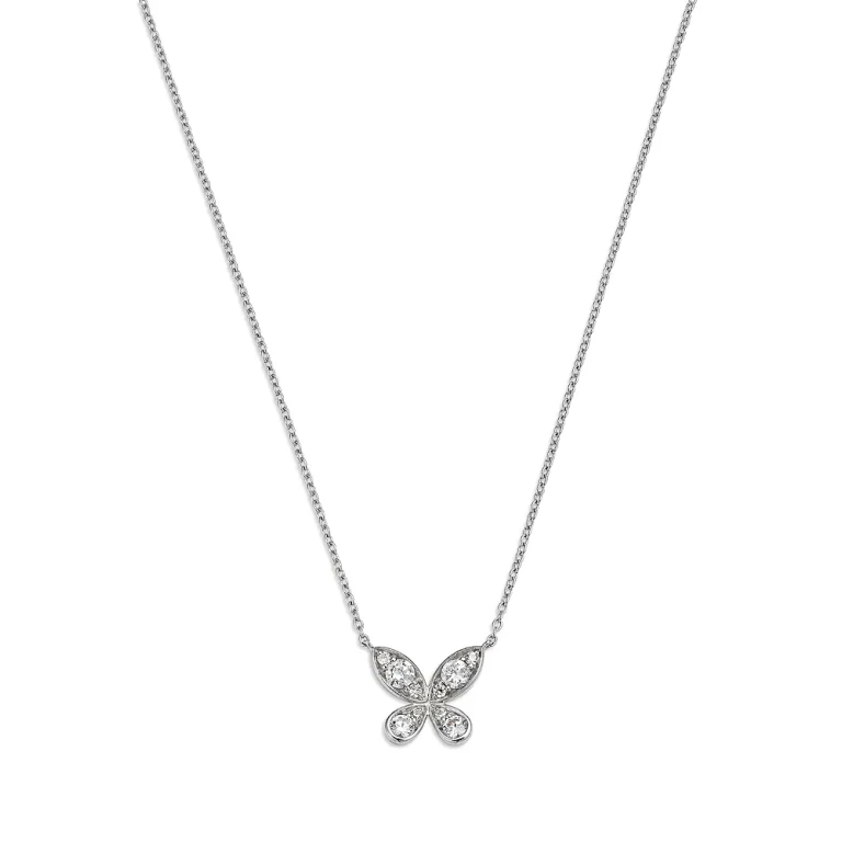 Diamond Butterfly Pendant Necklace in 14K White Gold, 0.25 tcw