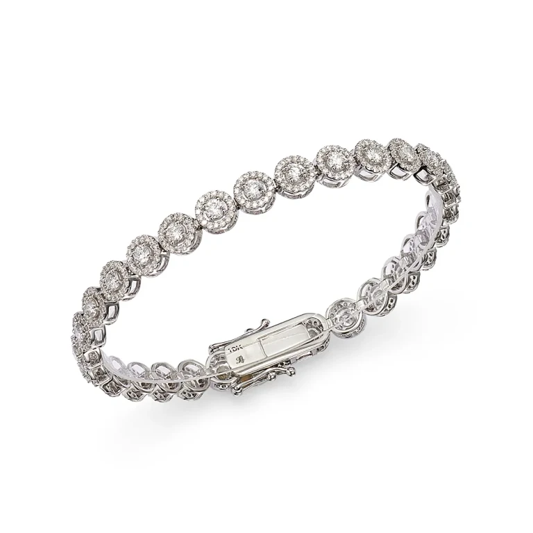 Diamond Halo Tennis Bracelet in 14K White Gold, 4.0 tcw