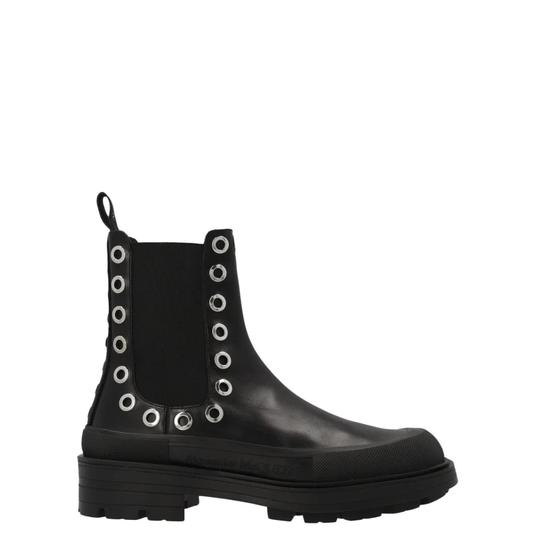 Alexander McQueen Black Leather Ankle Boots