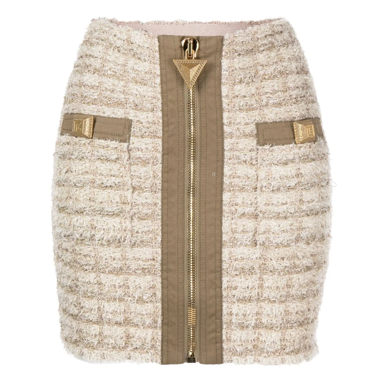 Balmain Paris Short Skirt Nude & Neutrals Viscose Gonna - Women
