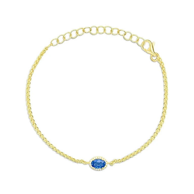 Meira T Blue Sapphire & Diamond Halo Chain Bracelet in 14K Yellow Gold