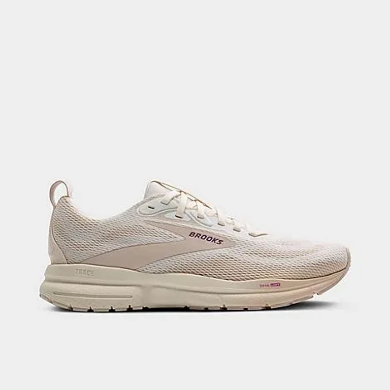 Brooks Women's Trace 4 Running Shoes in Coconut Milk/Almond/Purple Size: 5.0