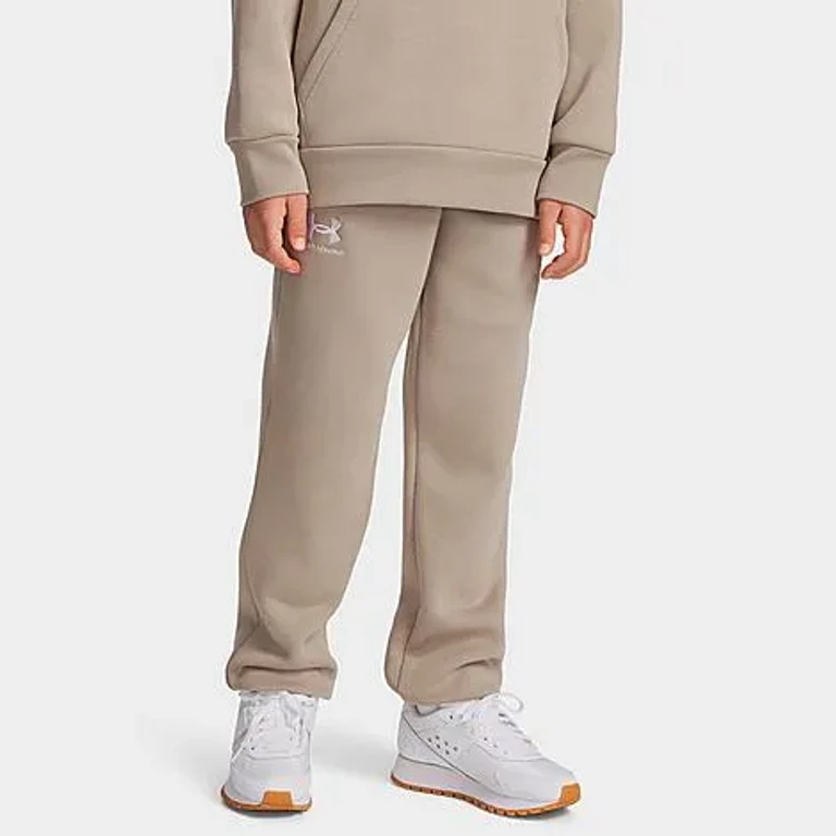 Under Armour Boys Big Kids Icon Fleece Jogger Pants in Timberwolf Taupe/White Size: XS