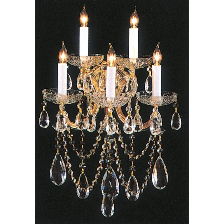 Maria Theresa 5-Light 22" Wall Sconce in Gold with Clear Hand Cut Crystals
