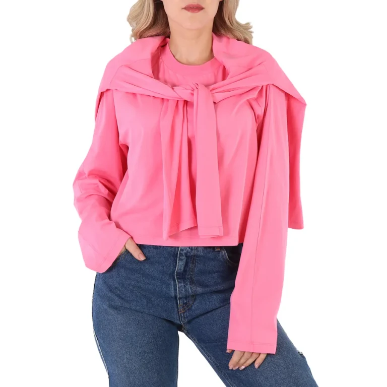 Mm6 Ladies Neon Pink Draped Split-Sleeve Top