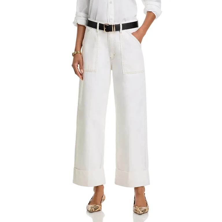 Frame The Utility Trouser High Rise Ankle Wide Leg Jeans in Au Natural Clean