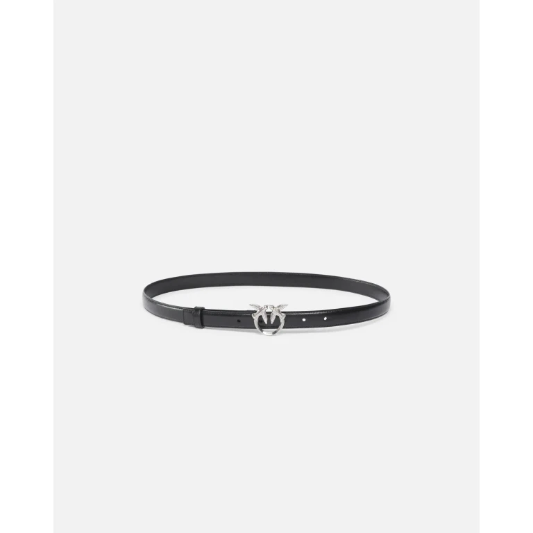 Pinko - Ceinture en cuir brillant avec boucle Love Birds et micro-clous 2 cm - XS