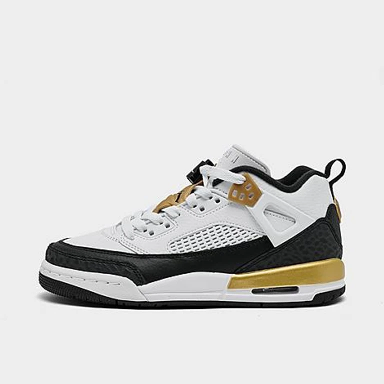 Jordan Big Kids Spizike Low Casual Shoes in White/Metallic Gold/Black Size: 3.5