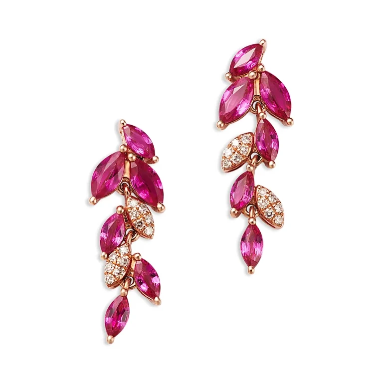 Ruby & Diamond Drop Earrings in 14K Rose Gold