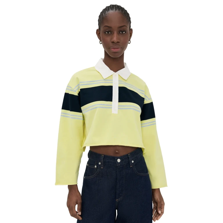 RE/DONE Cut Off Rugby Polo Limeadestrip XS