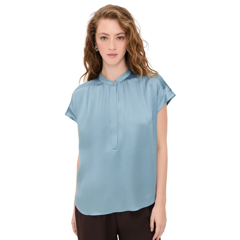 Vince Gathered Neck Cap Sleeve Silk Blouse Crème XXS