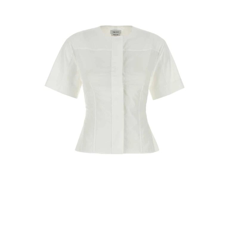Alexander McQueen White Poplin Shirt Opticalwhite Stitches Dt Top Camicie - Women