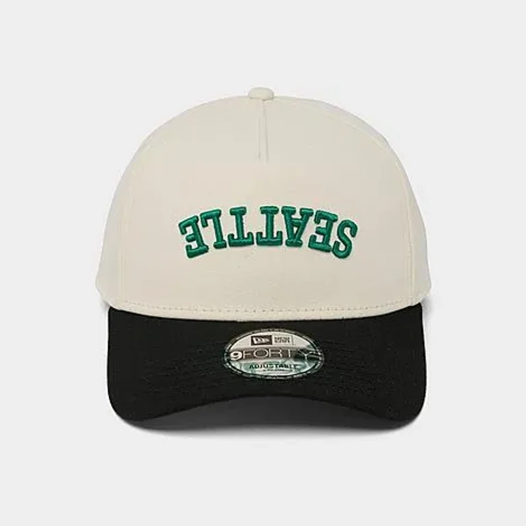 New Era Seattle Mariners MLB Upside Down Wordmark 9FORTY A-Frame Snapback Hat in Chrome/Black/Teal