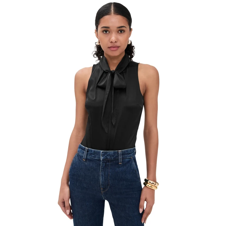 Fleur du Mal Silk Blouson Thong Bodysuit Black XS