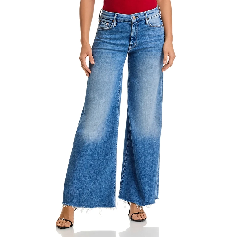 Mother Petites The Lil Roller Fray Wide Leg Jeans in Fan Favorite