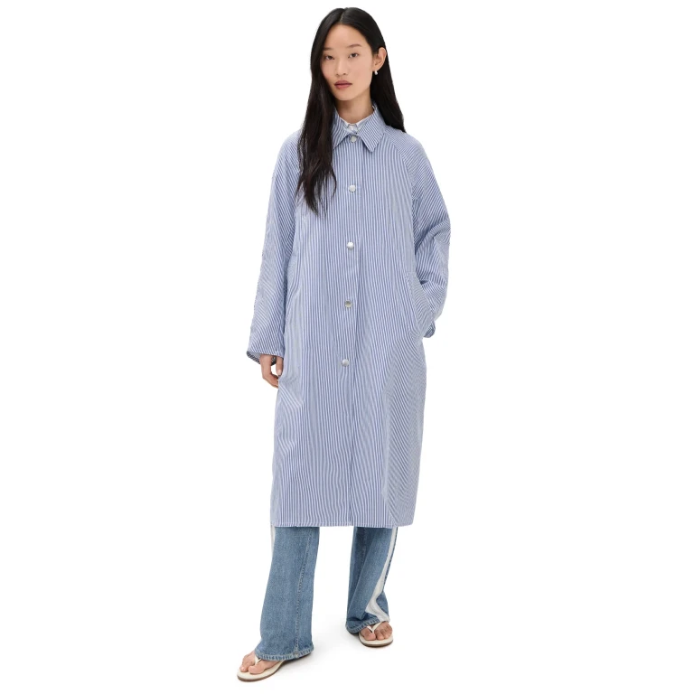 rag & bone Gayle Stripe Poplin Trench Blue Stripe S
