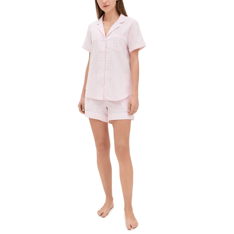 Petite Plume Gingham Shorts Pajama Set Pink XL