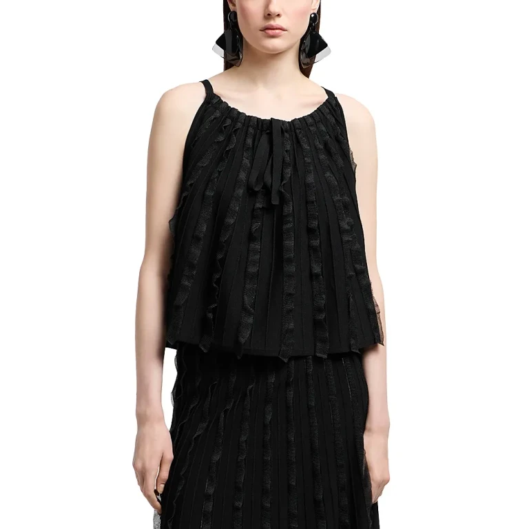 Emporio Armani Sleeveless Tent Top with Vertical Ruffle Detail