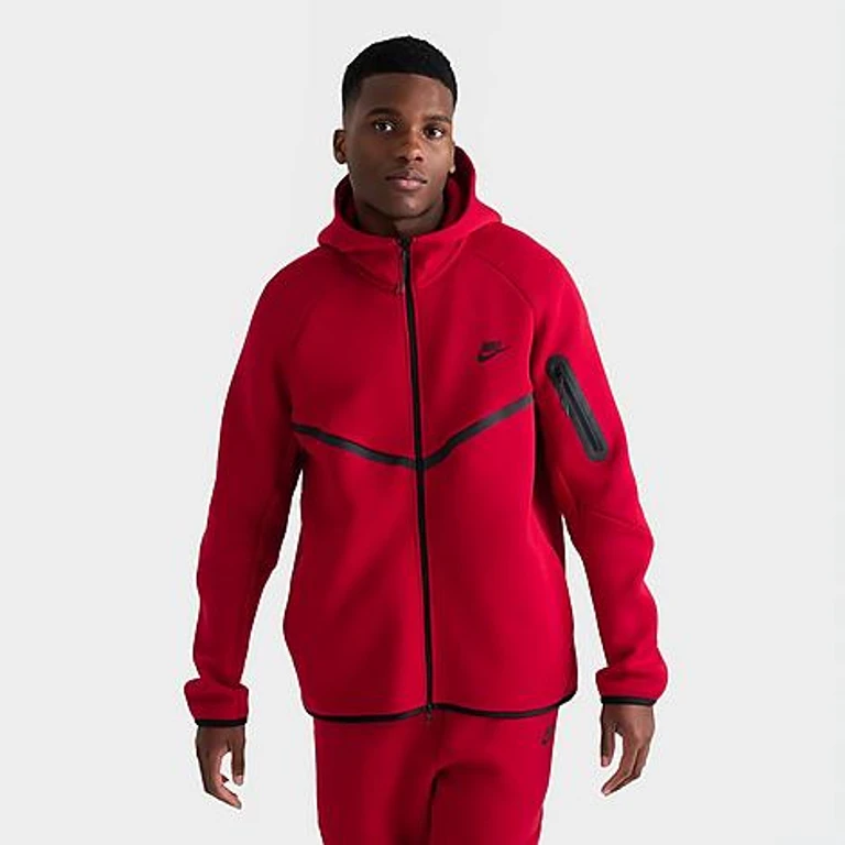 Nike Men's Tech Fleece Windrunner Full-Zip Hoodie in Gym Red/Black Size: XS