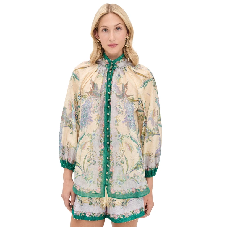 Zimmermann Indra Billow Blouse Cream Scarf Floral 2