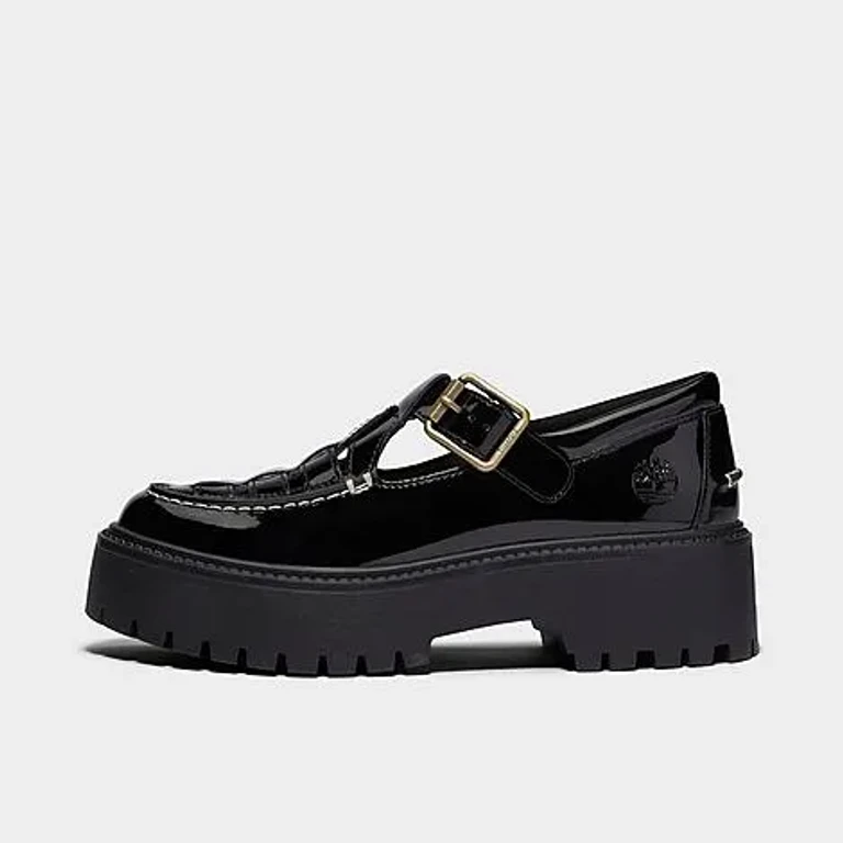 Timberland Women's Patent Leather Stone Street Platform Buckle Casual Shoes in Black Patent Leather Size: 5.5