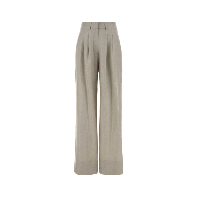 Pt Torino Sand Twill Wide-Leg Frankie Pant Ghiaccio Exterior: Vigin Wool Linen Pantaloni - Women