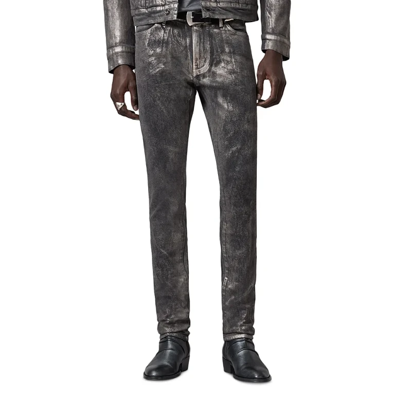 John Varvatos Skinny Fit Distressed Jeans in Metal Grey