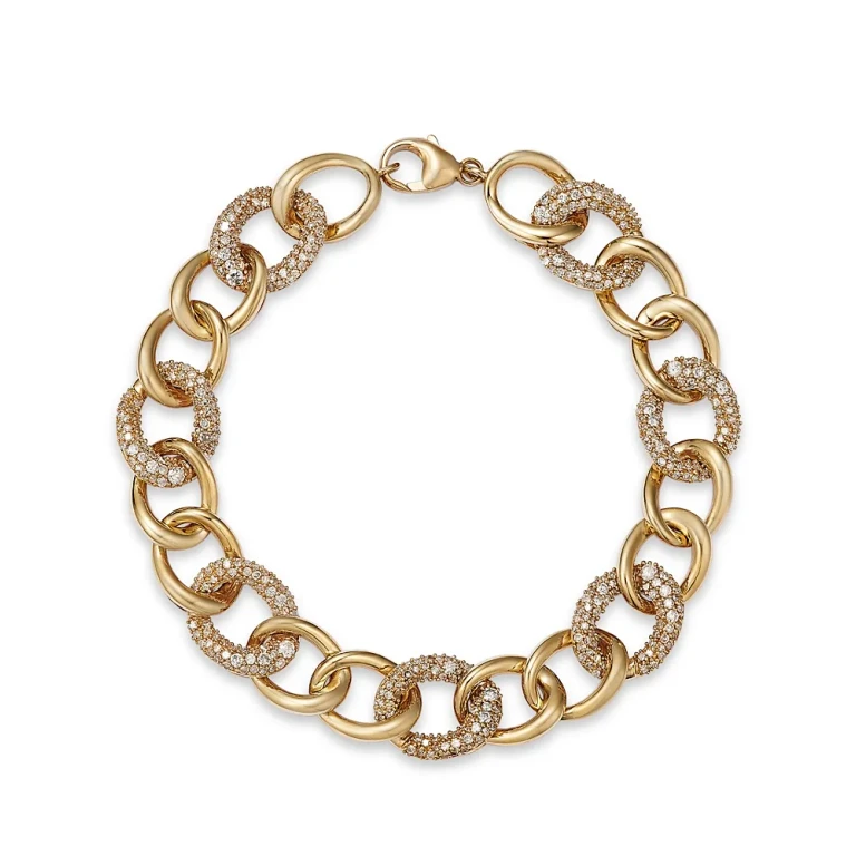 Diamond Pave Link Chain Bracelet in 14K Yellow Gold, 2.0 tcw