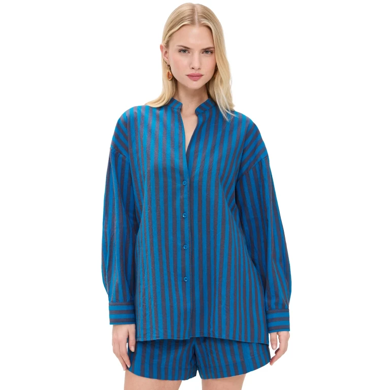 Apiece Apart Gustava Button Down Top Blue Pond Stripe S
