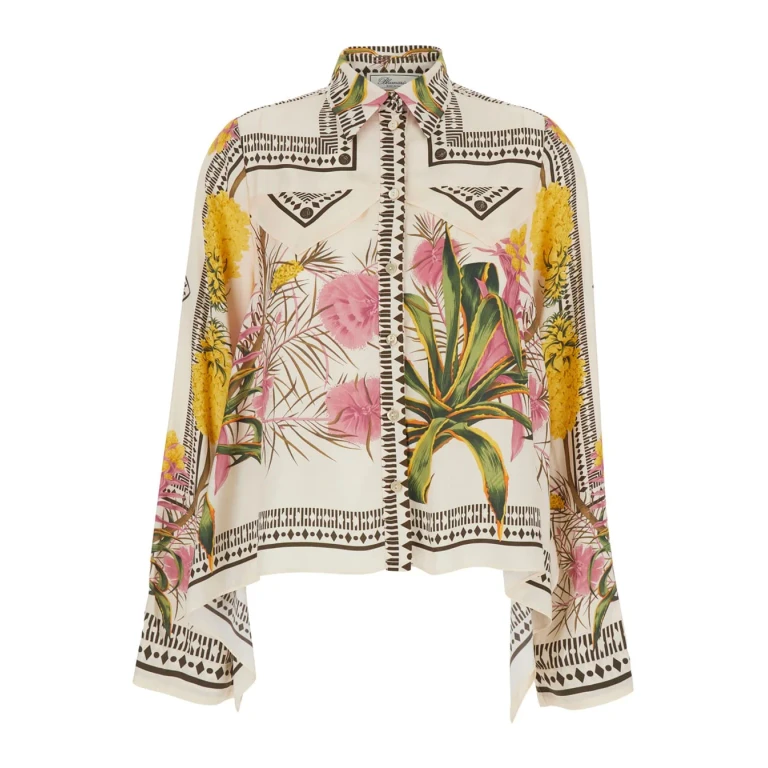 Blumarine Multicolor Shirt With Pointed Collar And All-over Floral Print In Viscose For Women