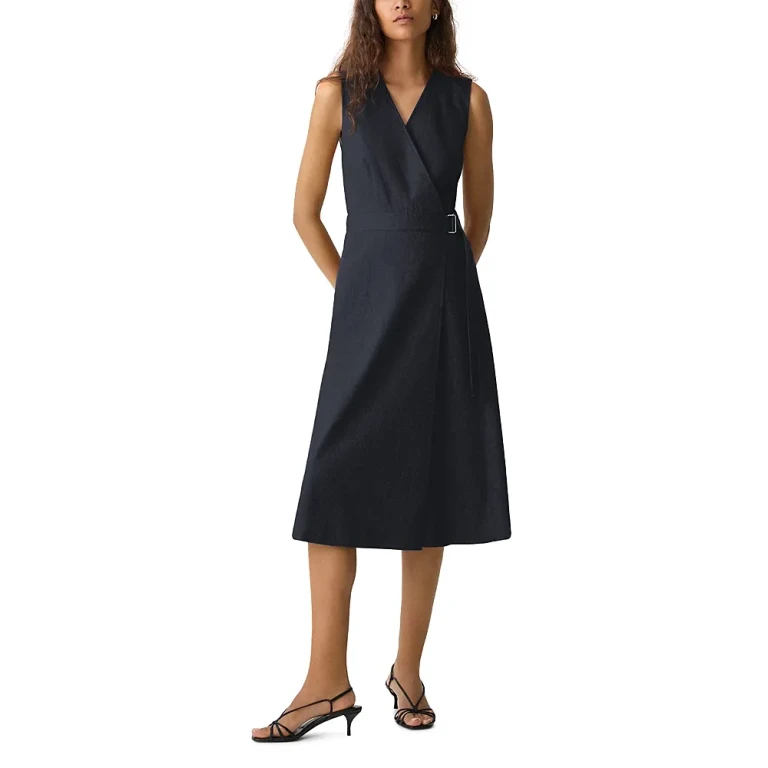 Theory Sleeveless Linen Blend A-Line Wrap Dress
