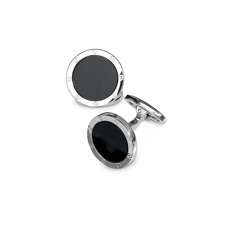 Sterling Silver and Black Onyx Rivet Detail Cufflinks