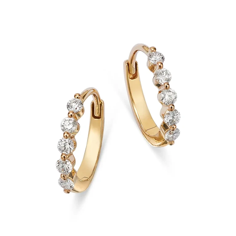 Diamond Mini Hoop Earrings in 14K Yellow Gold, 0.25 tcw