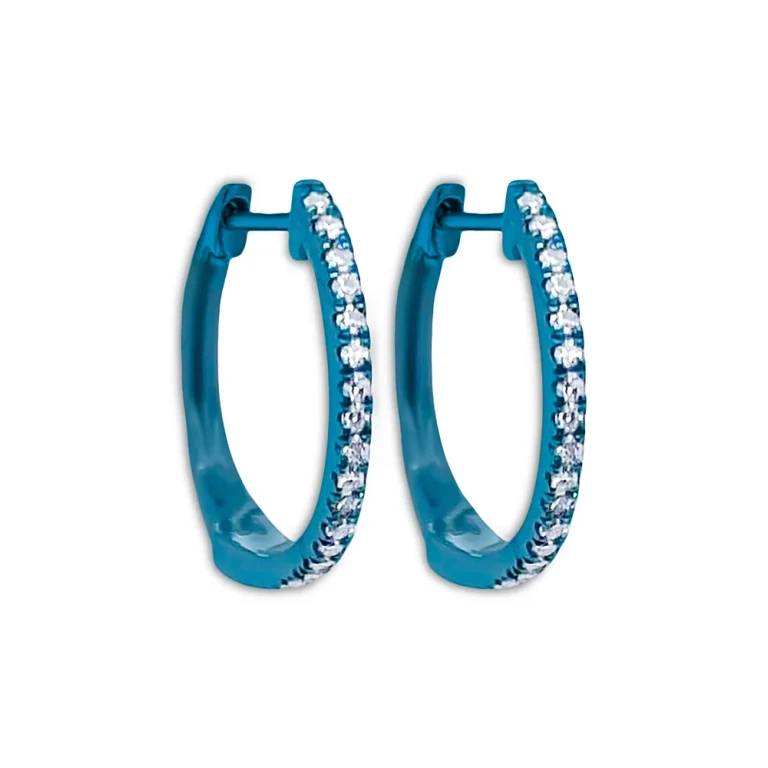 Meira T Blue Rhodium Plated Silver Diamond Small Hoop Earrings