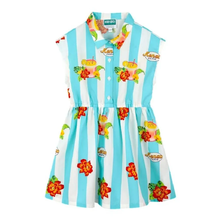 Kenzo Girls Stripe Pattern Floral Dress