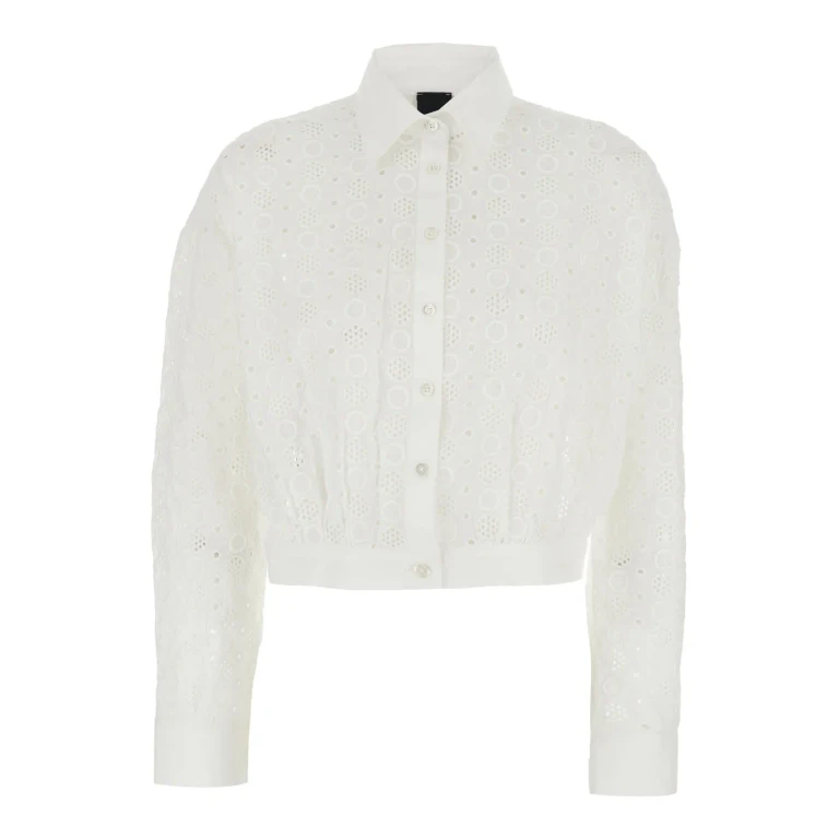 Pinko White Shirt With Classic Collar And All-over Embroidery Design For Women