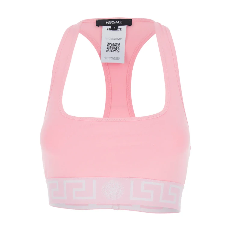 Versace Pink Sport Top With Greca And Medusa Logo In Tech Fabric For Women