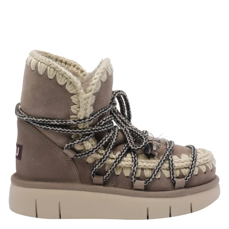 Bottines en dentelle scoubidou gris éléphant