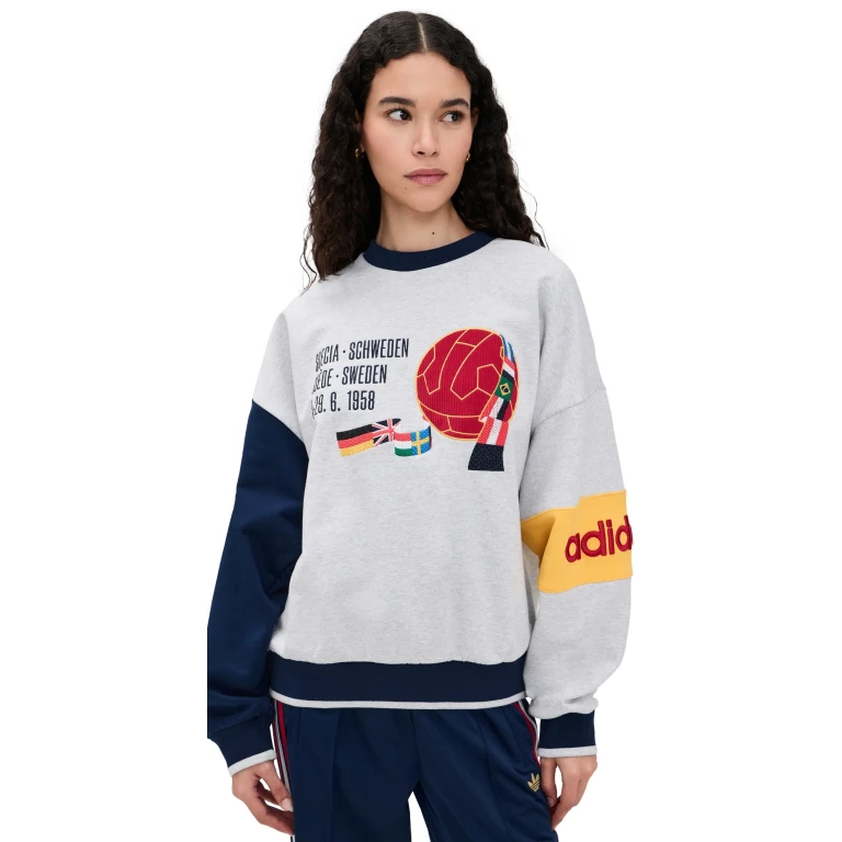 adidas Sweden World Cup Crew Sweatshirt Light Grey Heather/Night Indigo XXS