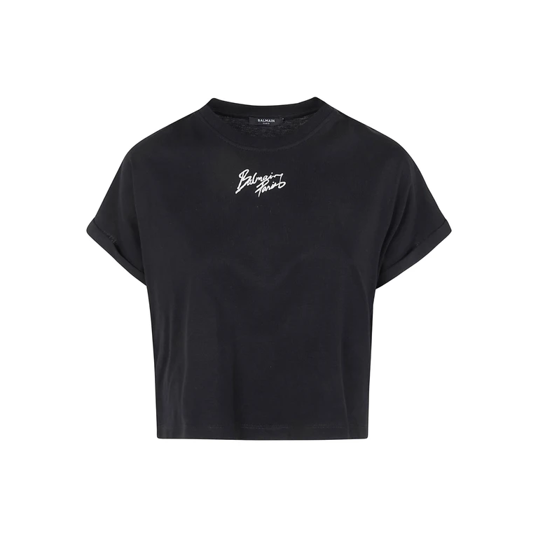 Balmain Paris Cropped Ss T-shirt Black - Women
