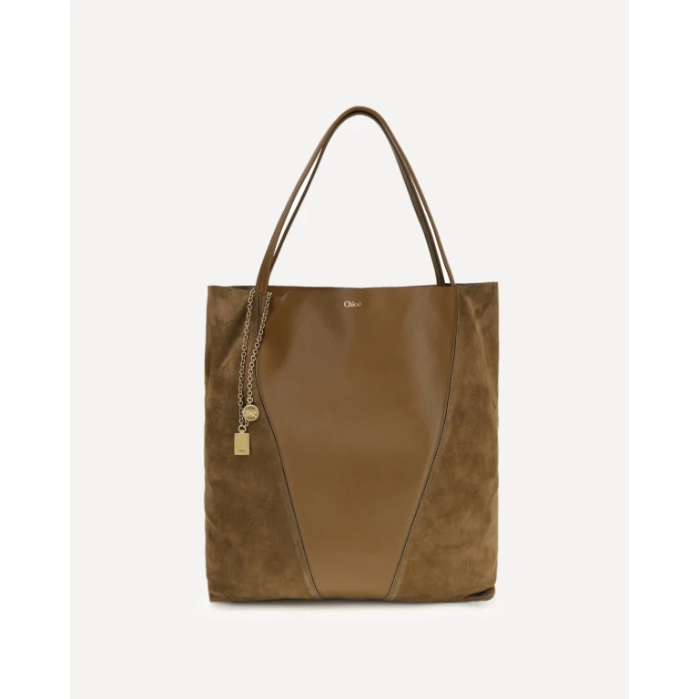Bolso tote Chloé Spin en piel y ante color granadina