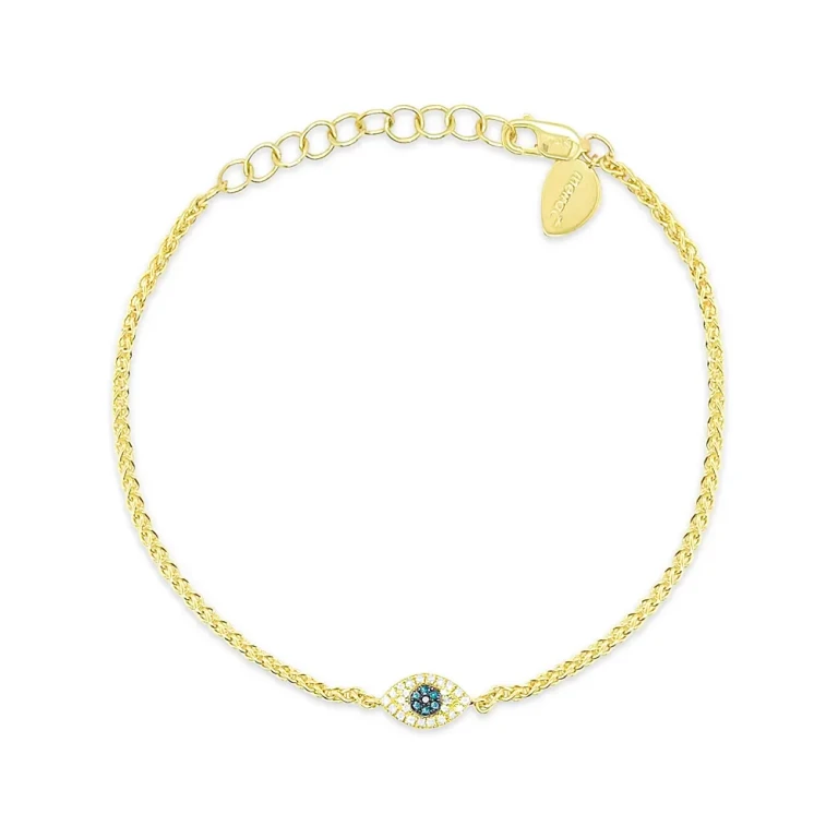 Meira T 14K Yellow Gold Multicolor Diamond Evil Eye Wheat Link Chain Bracelet