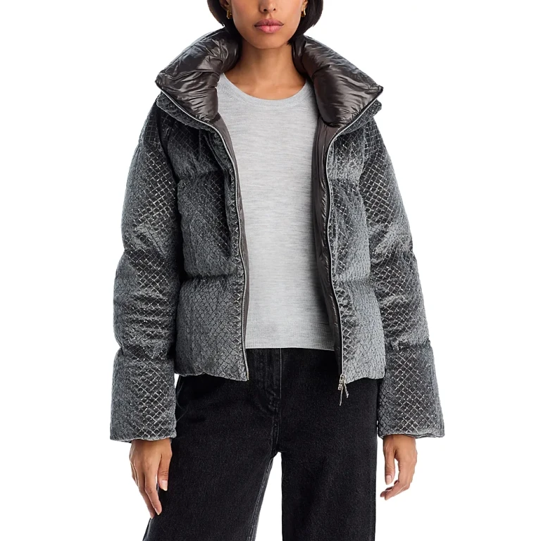 Herno Sequin Velvet Short Puffer Coat