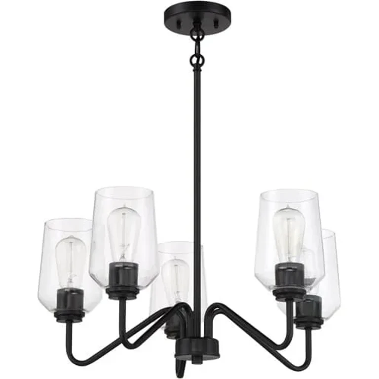 Flat Black Five Light Chandelier from the Shayna Collection