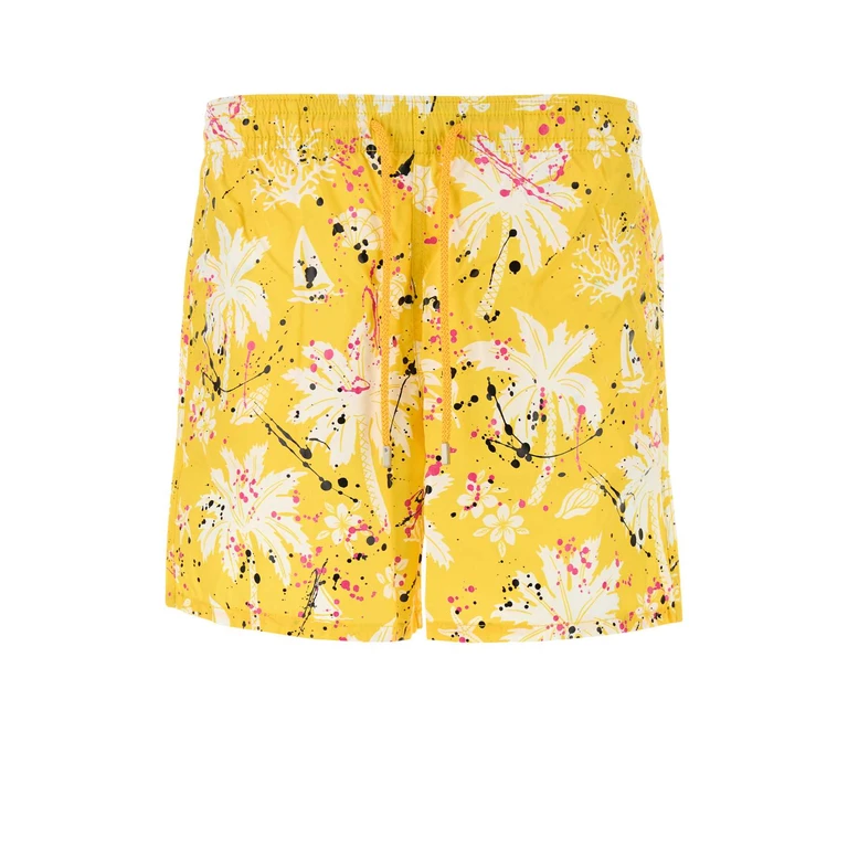 Printed Nylon Palm Angels X Vilebrequin Swimming Shorts Yellowwhite Costumi Da Bagno - Men