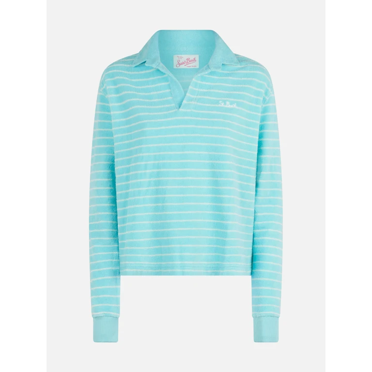 MC2 Saint Barth Light Blue Terry Striped Sweatshirt Magda