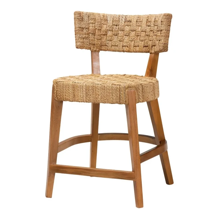 Sabit Seagrass and Mahogany Counter Stool